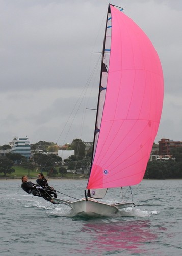 Spinnaker is only 10-12% smaller than the Mens 49er rig - Mackay Womens High Performance Skiff Trials entrant - Takapuna October 2011 © Richard Gladwell www.photosport.co.nz